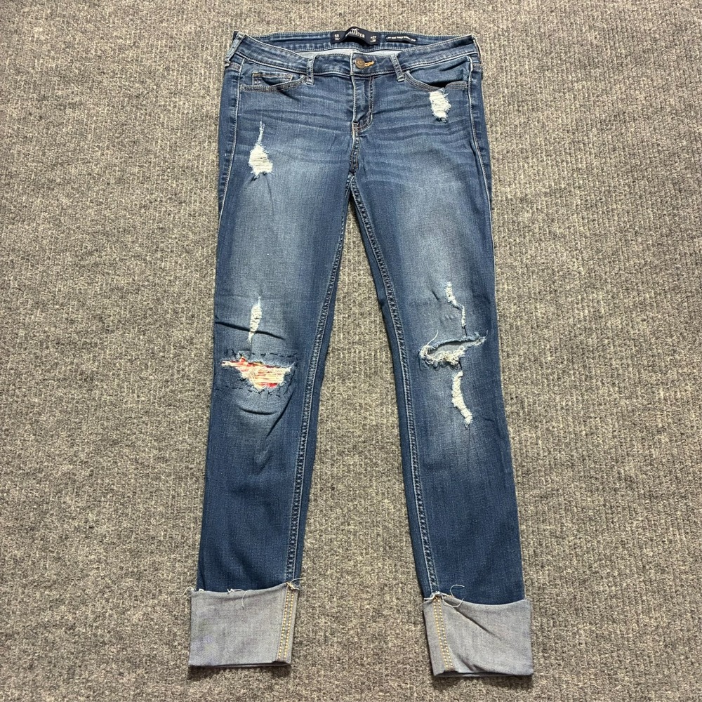 Hollister Low Rise Super Skinny Crop Jeans Womens 5R Denim Distressed Cuffed